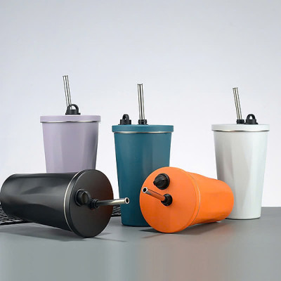 Ly Giữ Nhiệt 600ML inox 304 Vỏ Ngoài Nhám Thời Trang Sang Trọng Cao Cấp Có Kèm Theo Ống Hút (Màu ngẫu nhiên) - Hàng chính hãng