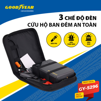 Bộ Kích Bình 400A Kiêm Bơm Lốp Xe GOODYEAR GY-5296 Đa Chức Năng Sạc Dự Phòng 10400mAh Đèn LED Khẩn Cấp - Nhập Khẩu Chính Hãng