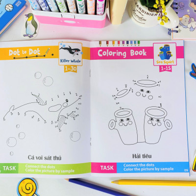 Sách - Combo 8 Cuốn: Nối số & Tô màu thông minh thế giới động vật - Song ngữ Việt Anh - ndbooks