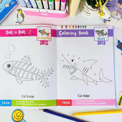 Sách - Combo 8 Cuốn: Nối số & Tô màu thông minh thế giới động vật - Song ngữ Việt Anh - ndbooks