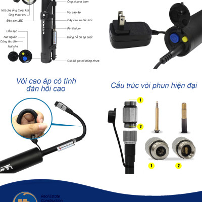 Máy bơm lốp xe đạp, xe máy, mô tô siêu tốc MICHELIN 12320 dùng pin