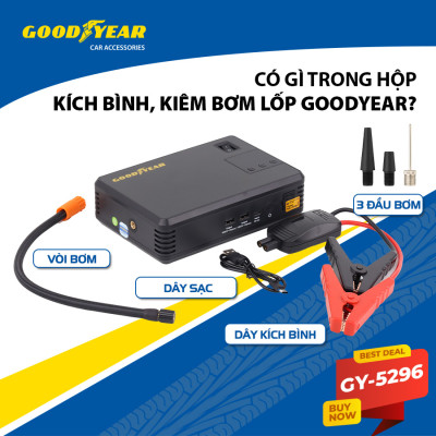 Bộ Kích Bình 400A Kiêm Bơm Lốp Xe GOODYEAR GY-5296 Đa Chức Năng Sạc Dự Phòng 10400mAh Cứu Hộ Nhanh Chóng - Nhập Khẩu Chính Hãng