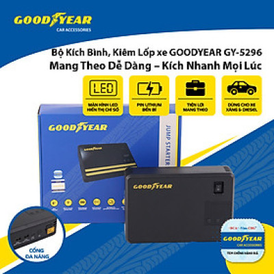 Bộ Kích Bình 400A Kiêm Bơm Lốp Xe GOODYEAR GY-5296 Đa Chức Năng Sạc Dự Phòng 10400mAh Đèn LED Khẩn Cấp - Nhập Khẩu Chính Hãng