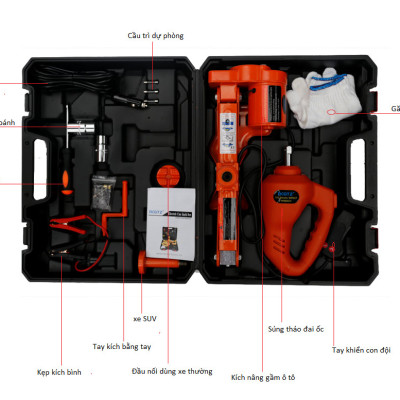Bộ Sản Phẩm Kích Gầm Xe Hơi + Súng Bắn Ốc ROGTZ TY42S Electric Jack Dùng Bằng Nguồn Tẩu 12V