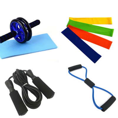 Bộ Dụng Cụ Tập Thể Lực  8 Chi Tiết (Con lăn 2 bánh, Bộ 4 dây đàn hồi,dây nhảy và dây đàn hồi cơ số 8)