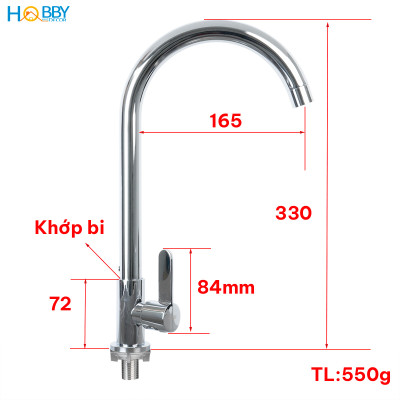Vòi rửa chén lạnh gắn chậu inox 304 bóng khớp bi Hobby home decor RL2
