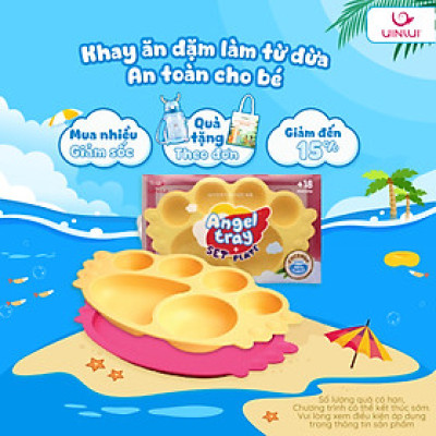 Bộ khay ăn dặm an toàn - Set khay thiên thần em bé đế dính 7chi tiết UINLUI