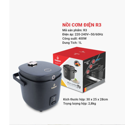 Nồi cơm điện chống dính cao cấp 3D Kalpen R3 dung tích 1 lít, an toàn cho sức khỏe - Hàng chính hãng