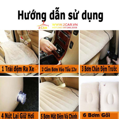 Đệm hơi ô tô, nêm hơi cho xe ô tô cao cấp, loại dày dặn, Tặng kèm bơm điện 2 gối và miếng vá dự phòng