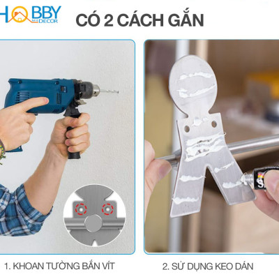 Giá treo móc phơi quần áo gắn tường inox 304 Hobby home decor GPM3