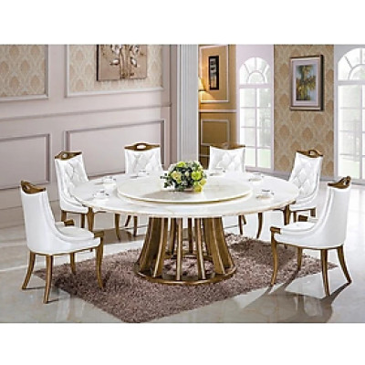 Bộ bàn ghế phòng ăn mặt đá tròn nhập khẩu Tundo HFC-BBA910-13 cao cấp