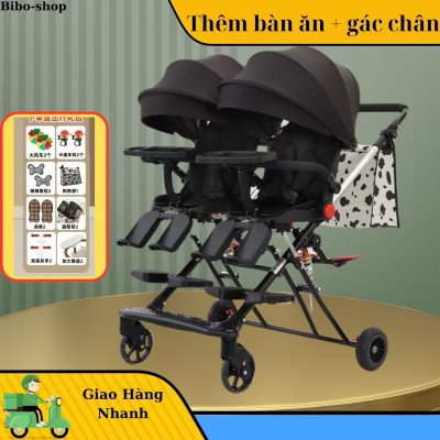 Xe đôi đẩy em bé đôi nhẹ có thể ngồi và nằm- gấp gọn khi đi du lịch ( sẵn hàng)