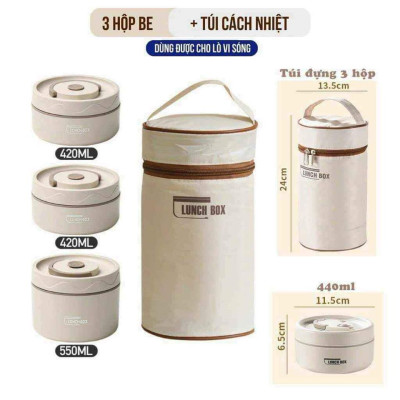 HỘP ĐỰNG CƠM GIỮ NHIỆT, HỘP CƠM INOX 3 TẦNG CAO CẤP KÈM TÚI ĐỰNG + HỘP ĐŨA MUỖNG - HÀNG CHÍNH HÃNG