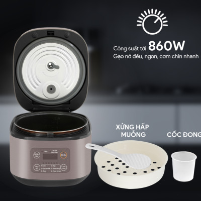 Nồi Cơm Điện Tử BlueStone RCB-5946 - Dung Tích 1,5 lít  - Công suất 860W - Lòng nồi phủ chống dính cao cấp an toàn sức khỏe - 6 chế độ cài đặt sẵn - Bảo hành 2 năm - Hàng chính hãng