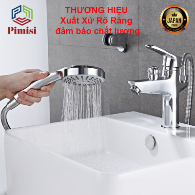 Vòi Chậu Liền Sen Pimisi Nóng Lạnh Cho Chậu Rửa Mặt Lavabo 1 Lỗ Làm Bằng Đồng Thau Mạ Xi Sáng Bóng Dùng Trong Phòng Tắm Nhỏ - Điều Chỉnh Nước Bằng Gật Gù Đầy Đủ Phụ Kiện Dây Bát Sen Tắm - Ống Xả Thải Và Dây Cấp Nước | Hàng Chính Hãng