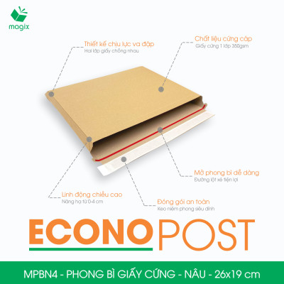 MPBN4 - 26x19 cm - Combo 100 phong bì giấy cứng đóng hàng màu nâu thay thế túi gói hàng