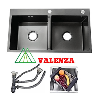 Chậu rửa chén bát inox 304 nano kháng khuẩn Valenza cao cấp 8245 kèm bộ xả chậu rổ inox 