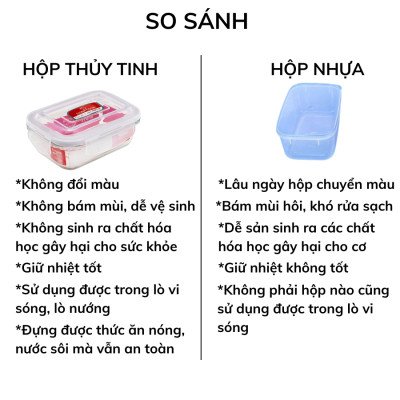 Bộ 4 hộp thủy tinh  2 hộp chữ nhật 370ml + 2 hộp tròn 400ml đựng thực phẩm COBA