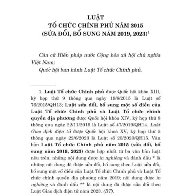Luật tổ chức chính phủ năm 2015 (sửa đổi, bổ sung năm 2019, 2023) bản in 2024