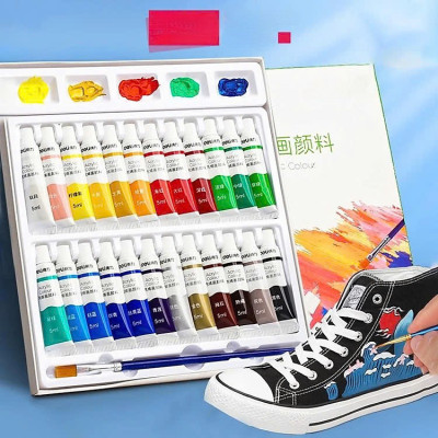 Màu Acrylic tuýp mini chuyên nghiệp - 5ml/tuýp - Vẽ vải / Vẽ quần áo / Vẽ giày - 12 màu