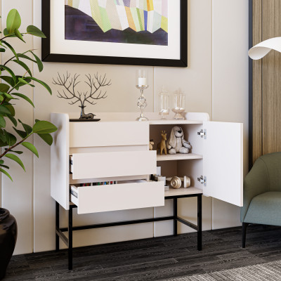 [Happy Home Furniture] LAVIA, Tủ lưu trữ 3 ngăn kéo - 1 cửa mở - chân sắt, 90cm x 40cm x 86cm ( DxRxC), THK_157