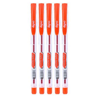 Vỉ 5 Cây Viết Gel Đậy Nắp Digno Selfy - Mực Đỏ (0.7mm)