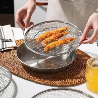 Khay Tròn Inox 304 Kèm Ray Lưới Lọc Ráo Dầu Chiên Thức Ăn Đa Năng Tiện Dụng 19cm - HÀNG CHÍNH HÃNG MINIIN