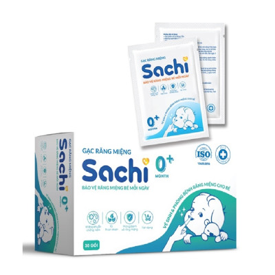 Gạc vệ sinh răng miệng cho bé từ 0+ Sachi, hộp 30 gói