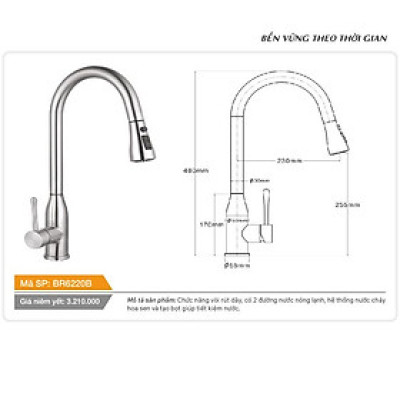 Vòi rút dây cổ hình bầu dục nóng lạnh inox Tundo BR6220B Boss 480*55*255 mm