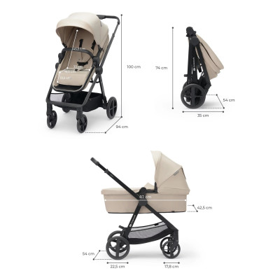 Bộ xe đẩy 3in1 Kinderkradt Newly cho bé từ 0 tháng tuổi đến 22kg - Hàng Chính hãng
