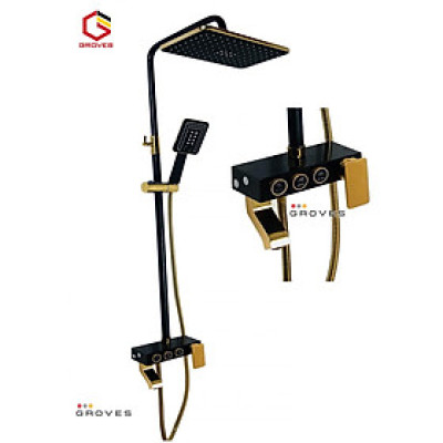 Sen cây tắm nóng lạnh đen ánh vàng 3in1 GS6568