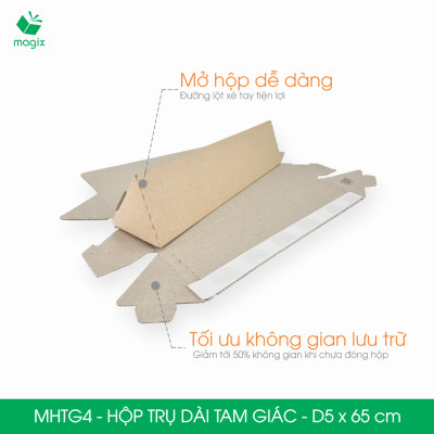 MHTG4 - D5x65 cm - 20 Hộp trụ dài tam giác thay thế ống giấy - Hộp carton đóng gói hàng
