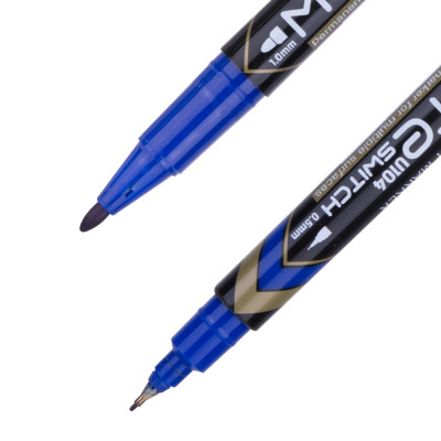 Bút dạ kính 2 đầu Deli - không xóa được, mực vĩnh cửu - Mực Đen/Xanh/Đỏ - 12 cây/hộp - EU10420 / EU10430 / EU10440