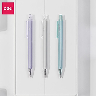 Bút bi dạng gel cao cấp Deli - mực đen - ngòi 0.5mm đầu bấm - Xanh ngọc/Trắng/Tím - 1 chiếc - NS649 