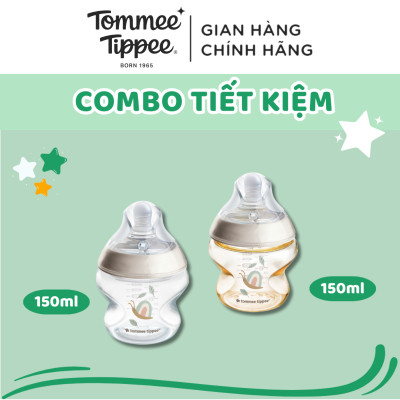COMBO 2 Bình Sữa Ty Siêu Mềm Tự Nhiên Tommee Tippee Nature Start PP & PPSU 150ml, Họa Tiết