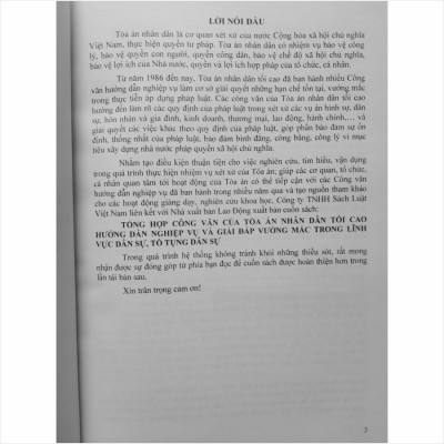 Sách Tổng Hợp Công Văn Của Tòa Án Nhân Dân Tối Cao Hướng Dẫn Nghiệp Vụ và Giải Đáp Thắc Mắc Trong Lĩnh Vực Dân Sự, Tố Tụng Dân Sự - V2287T