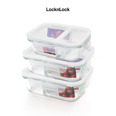 Hộp thủy tinh LocknLock BLANC bảo quản thực phẩm 3 ngăn 1040ml LLG1203	 - Hàng chính hãng, chịu nhiệt cao, có ngăn - JoyMall