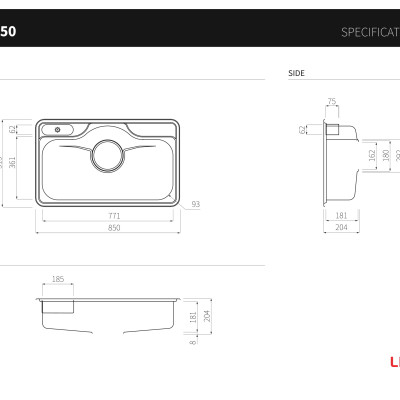 Chậu rửa inox 304 đơn Lizens LDSP 850