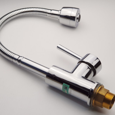 Vòi rửa chén nóng lạnh cần lò xo Đồng mạ Chrome Eurolife EL-KM03 (Trắng bạc)