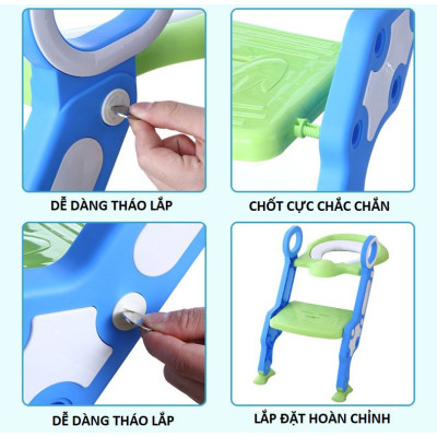 Ghế ngồi bồn cầu có thang vịn an toàn cho bé - màu giao ngẫu nhiên