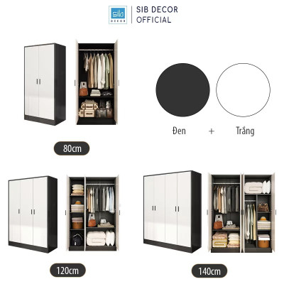 Tủ Quần Áo Đơn Giản Màu Trắng Phối Đen Thương Hiệu SIB Decor TA18