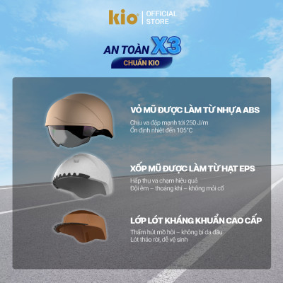 Mũ Bảo Hiểm Nửa Đầu Kio SafeStyle Go KN03K, Kính Âm Phủ Nano Chống Tia UV, Lớp Lót Kháng Khuẩn