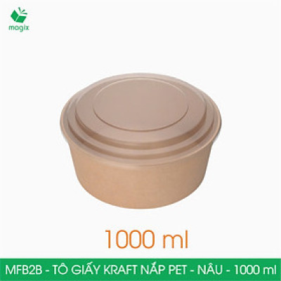 MFB2B - 1000ml - 50 Tô giấy Kraft nâu nắp PET - Bát giấy đựng thực phẩm