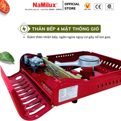 Bếp Gas Mini/ Du Lịch NaMilux PL1911PF - Màu Đỏ│Van Ngắt Gas An Toàn Inline-Cut│Công Suất 2.6 Kw - Hàng Chính Hãng