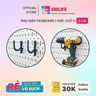 Bộ 2 móc chữ U Pegboard - Giá treo bằng thép sơn tĩnh điện - Phụ kiện móc treo dụng cụ Pegboard