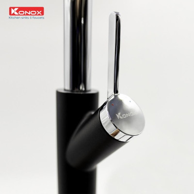 Vòi rửa bát nóng lạnh KONOX Modo Black, bề mặt xử lý mạ PVD vân đá, lõi hợp kim đồng 61% tiêu chuẩn Châu Âu CW617N