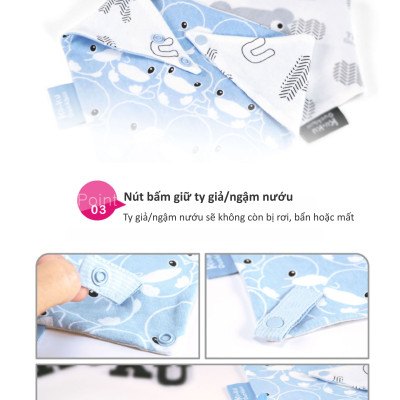 YẾM VẢI TAM GIÁC CHO BÉ CÓ NÚT BẤM GIỮ TY GIẢ/ CẮN NƯỚU KU2251 - SET 2 CÁI (MÀU HỒNG)