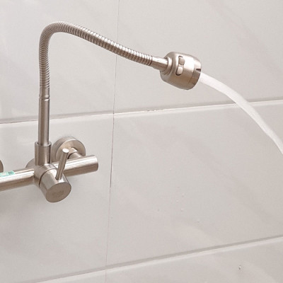 Vòi rửa chén âm tường cần lò xo Inox SUS 304 Eurolife EL-T017AT (Trắng vàng)