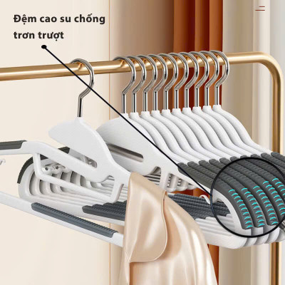 Set 10 móc treo quần áo chống trượt xoay 360, móc áo nhựa dẻo ABS chịu lực tốt