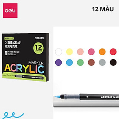 Bút Màu Acrylic Marker Roller Đầu Lông Mềm Deli-24/36/48/60 Màu Vẽ Trên Mọi Chất Liệu Bullet Journal